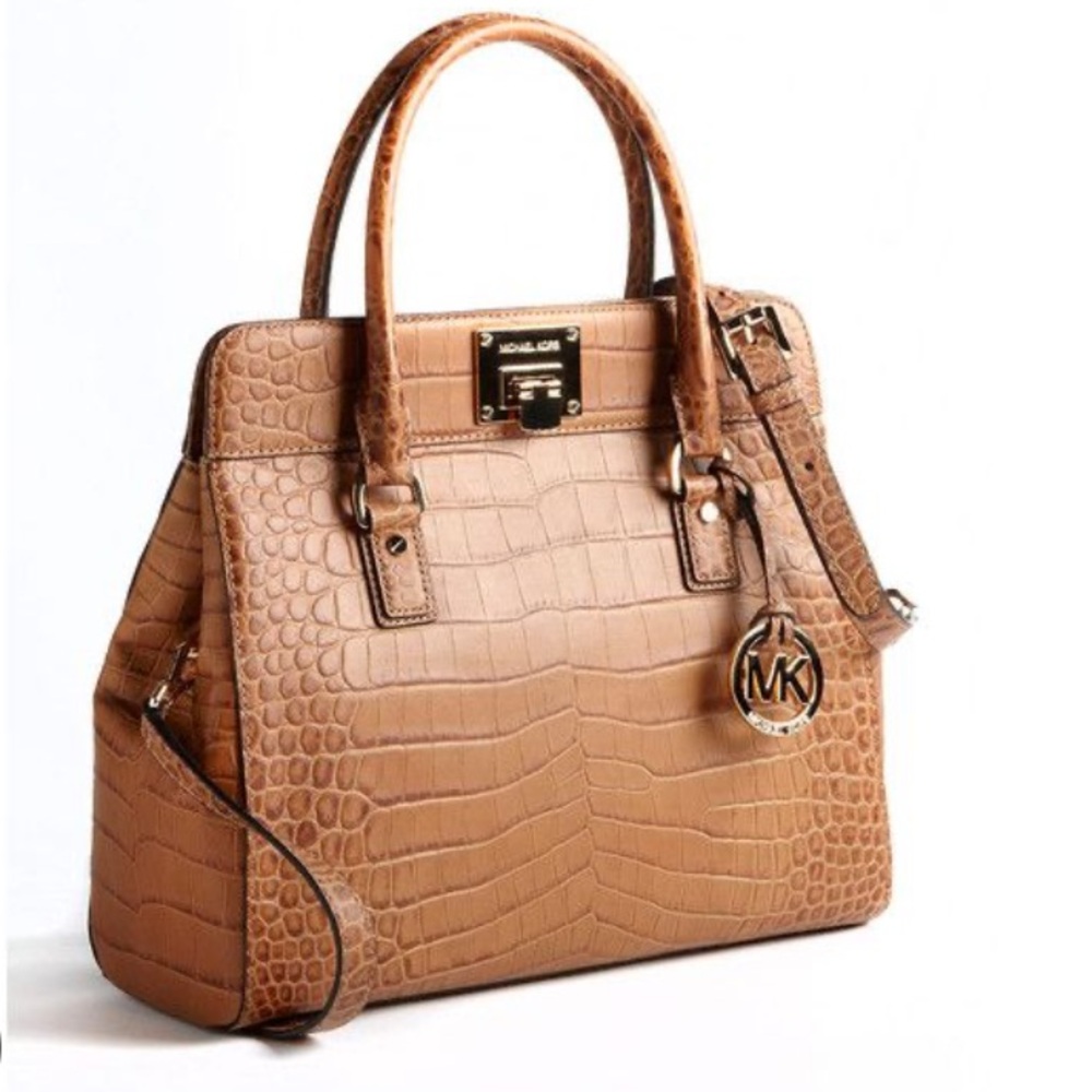 Michael Kors large Astrid handbag in walnut Rolled handles Crossbody strap